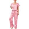 Ekouaer Women’s Satin Silky Pajama Set 2 Piece Short Sleeve Shirt with Long Pants Pjs Sets Soft PJ Loungewear S-XXL(Light Pink)