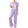 Ekouaer Women’s Satin Silky Pajama Set 2 Piece Short Sleeve Shirt with Long Pants Pjs Sets Soft PJ Loungewear S-XXL(Lilac)