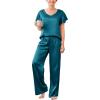 Ekouaer Women’s Satin Silky Pajama Set 2 Piece Short Sleeve Shirt with Long Pants Pjs Sets Soft PJ Loungewear S-XXL(Peacock Blue)