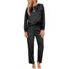Ekouaer Womens Satin Silky Pajama Set Long Sleeve Top with Long Pajama Pant Set Soft PJ Loungewear(Black)