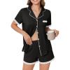 Ekouaer Womens Short Sleeve Pajamas Set Soft Sleepwear Button Down Lounge Set Lace Top and Shorts Pj Nightwear(Black)