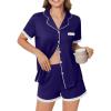 Ekouaer Womens Short Sleeve Pajamas Set Soft Sleepwear Button Down Lounge Set Lace Top and Shorts Pj Nightwear(Blue)
