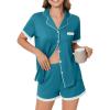 Ekouaer Womens Short Sleeve Pajamas Set Soft Sleepwear Button Down Lounge Set Lace Top and Shorts Pj Nightwear(Blue Green)