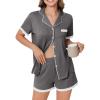 Ekouaer Womens Short Sleeve Pajamas Set Soft Sleepwear Button Down Lounge Set Lace Top and Shorts Pj Nightwear(Deep Grey)