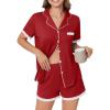 Ekouaer Womens Short Sleeve Pajamas Set Soft Sleepwear Button Down Lounge Set Lace Top and Shorts Pj Nightwear(Deep Red)