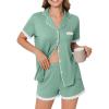 Ekouaer Womens Short Sleeve Pajamas Set Soft Sleepwear Button Down Lounge Set Lace Top and Shorts Pj Nightwear(Green)