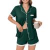 Ekouaer Womens Short Sleeve Pajamas Set Soft Sleepwear Button Down Lounge Set Lace Top and Shorts Pj Nightwear(Lake Green)