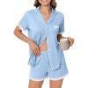 Ekouaer Womens Short Sleeve Pajamas Set Soft Sleepwear Button Down Lounge Set Lace Top and Shorts Pj Nightwear(Light Blue)