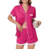 Ekouaer Womens Short Sleeve Pajamas Set Soft Sleepwear Button Down Lounge Set Lace Top and Shorts Pj Nightwear(Rose Red)