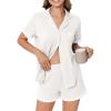 Ekouaer Womens Short Sleeve Pajamas Set Soft Sleepwear Button Down Lounge Set Lace Top and Shorts Pj Nightwear(White)
