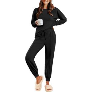 Ekouaer Lounge Sets for Women 2 Piece Jogger Pajama Long Sleeve Pants Loungewear Sweatsuits Casual Matching Outfits(Black)