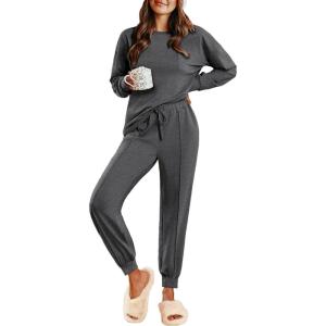 Ekouaer Lounge Sets for Women 2 Piece Jogger Pajama Long Sleeve Pants Loungewear Sweatsuits Casual Matching Outfits(Deep Grey)