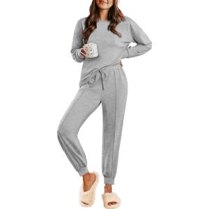 Ekouaer Lounge Sets for Women 2 Piece Jogger Pajama Long Sleeve Pants Loungewear Sweatsuits Casual Matching Outfits(Light Grey)