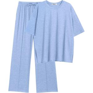 Ekouaer Lounge Sets for Women Short Sleeve Pullover Tops and Long Pants Soft Pajamas Set 2 Piece Outfits S-XXL(Clear Blue)