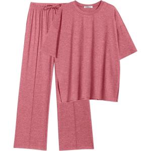 Ekouaer Lounge Sets for Women Short Sleeve Pullover Tops and Long Pants Soft Pajamas Set 2 Piece Outfits S-XXL(Old Rose)