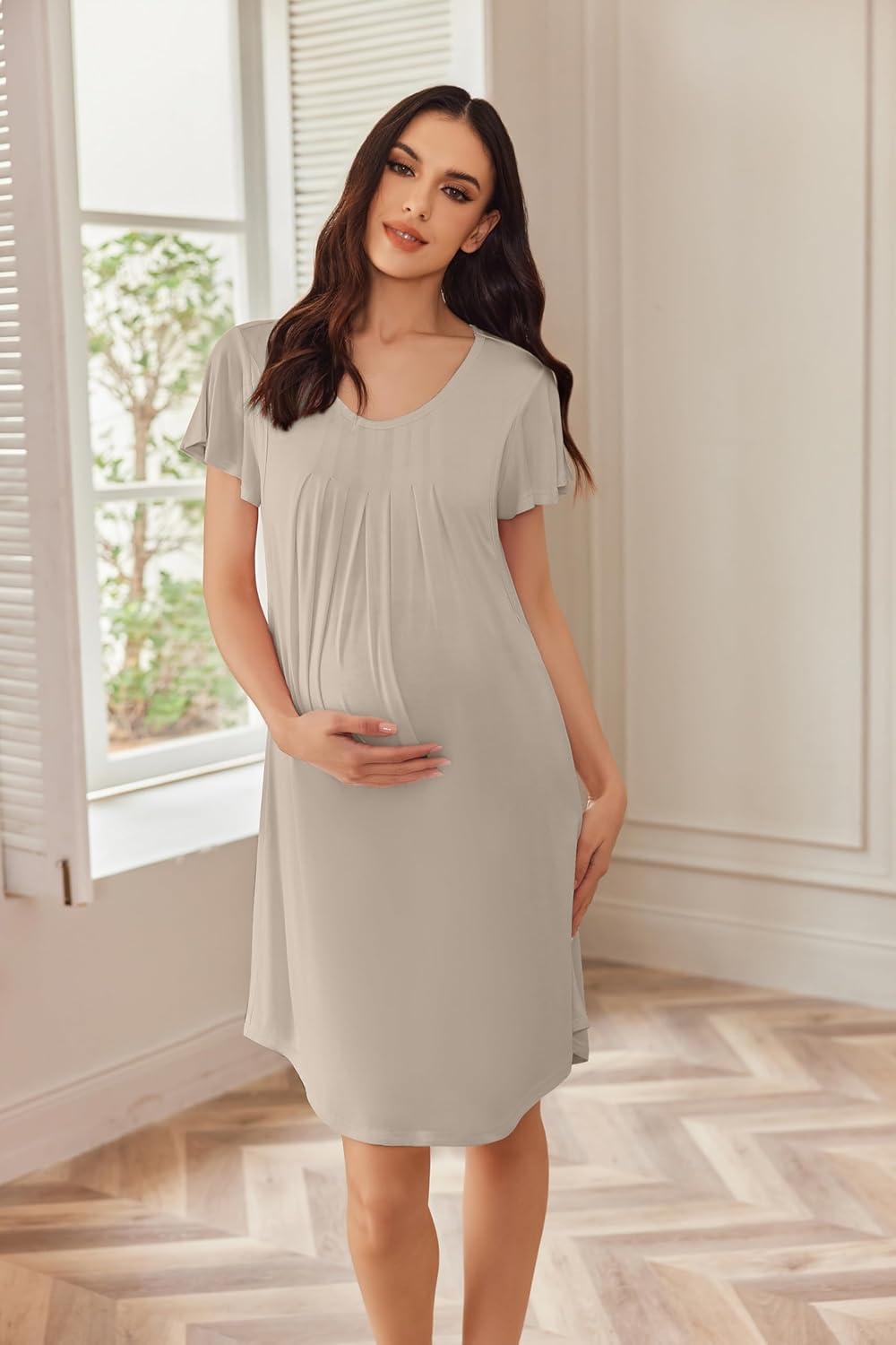 imageEkouaer Nursing Nightgown Labor and Delivery Gown Hospital Breastfeeding Dress for Women Short Sleeve Maternity SleepwearMoon Gray