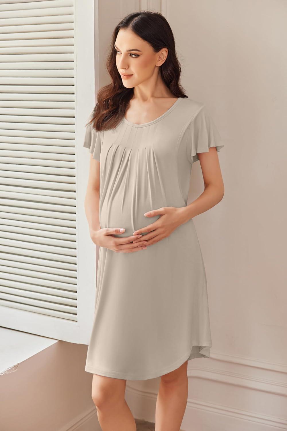 imageEkouaer Nursing Nightgown Labor and Delivery Gown Hospital Breastfeeding Dress for Women Short Sleeve Maternity SleepwearMoon Gray