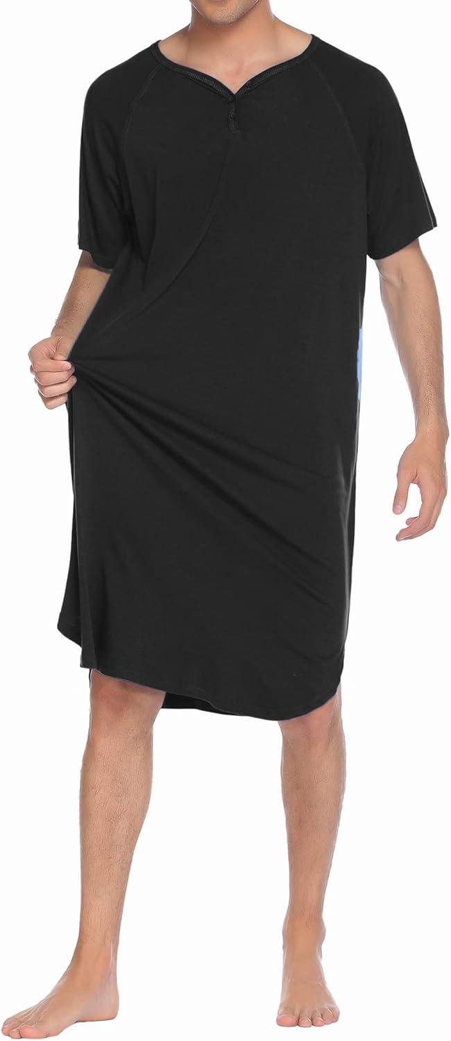 imageEkouaer Sleepwear Mens Nightshirt Short Sleeve Pajamas Comfy Big amp Tall Henley Sleep Shirt MXXXLBlack