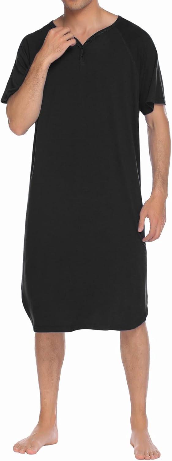 imageEkouaer Sleepwear Mens Nightshirt Short Sleeve Pajamas Comfy Big amp Tall Henley Sleep Shirt MXXXLBlack