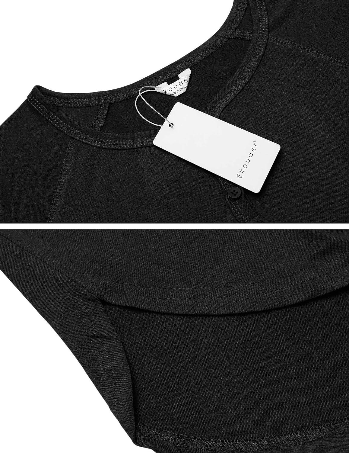 imageEkouaer Sleepwear Mens Nightshirt Short Sleeve Pajamas Comfy Big amp Tall Henley Sleep Shirt MXXXLBlack