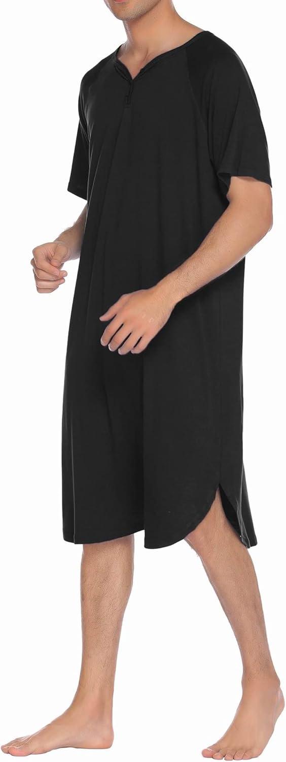 imageEkouaer Sleepwear Mens Nightshirt Short Sleeve Pajamas Comfy Big amp Tall Henley Sleep Shirt MXXXLBlack