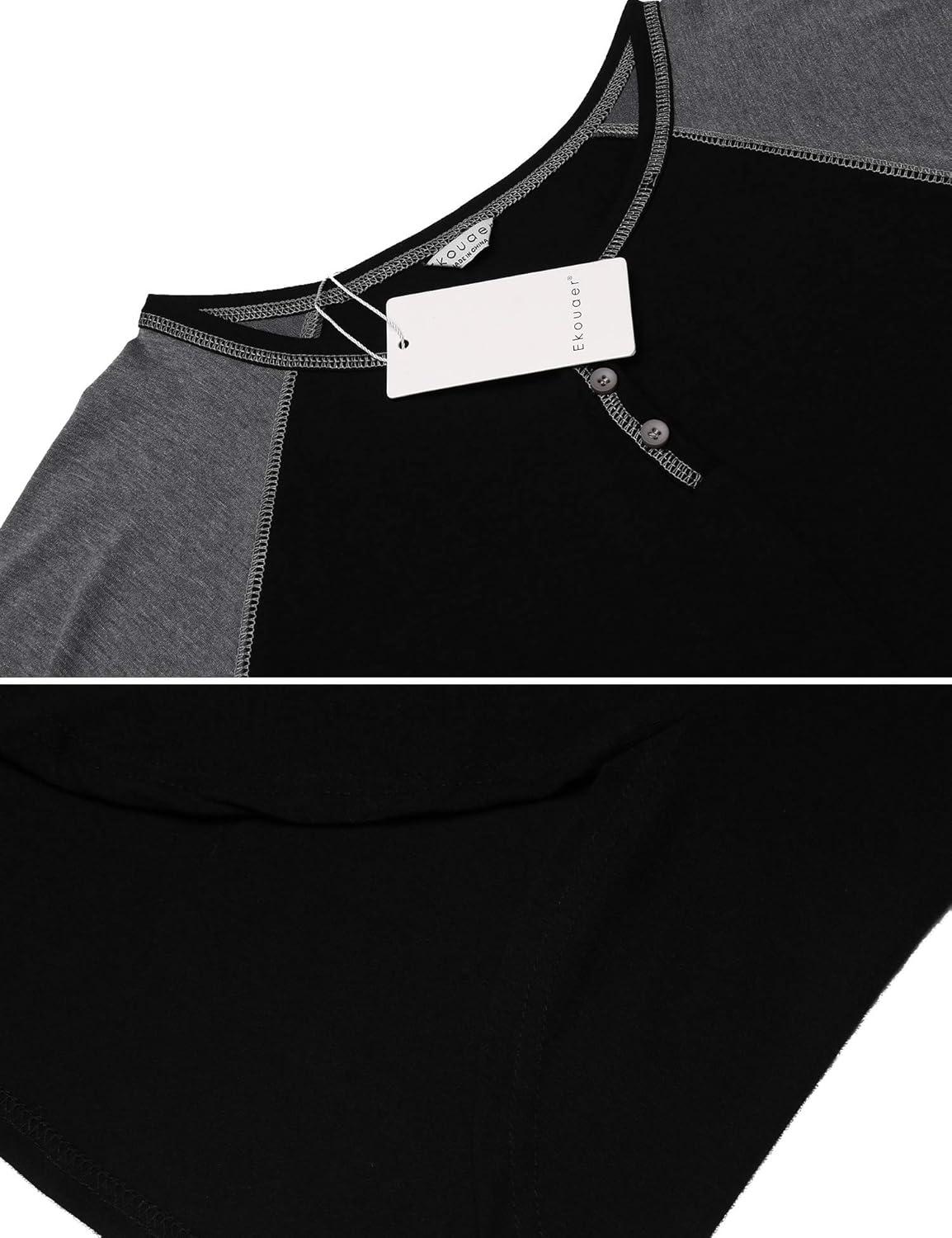 imageEkouaer Sleepwear Mens Nightshirt Short Sleeve Pajamas Comfy Big amp Tall Henley Sleep Shirt MXXXLBlack With Light Grey