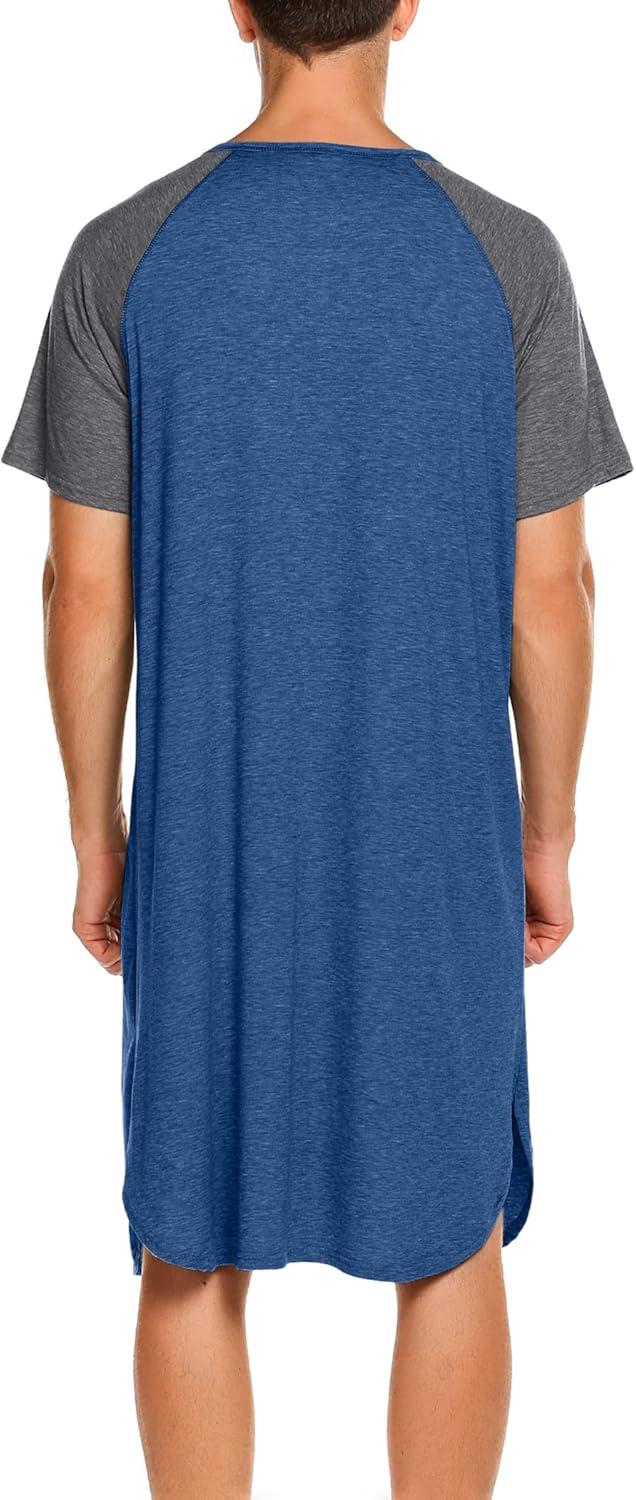 imageEkouaer Sleepwear Mens Nightshirt Short Sleeve Pajamas Comfy Big amp Tall Henley Sleep Shirt MXXXLBlue With Dark Grey