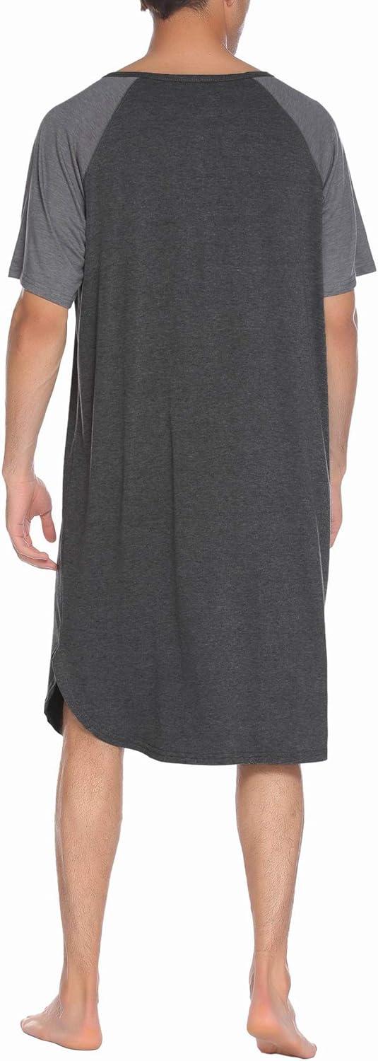 imageEkouaer Sleepwear Mens Nightshirt Short Sleeve Pajamas Comfy Big amp Tall Henley Sleep Shirt MXXXLDark Grey With Light Grey