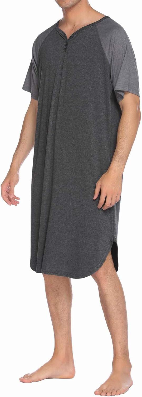 imageEkouaer Sleepwear Mens Nightshirt Short Sleeve Pajamas Comfy Big amp Tall Henley Sleep Shirt MXXXLDark Grey With Light Grey