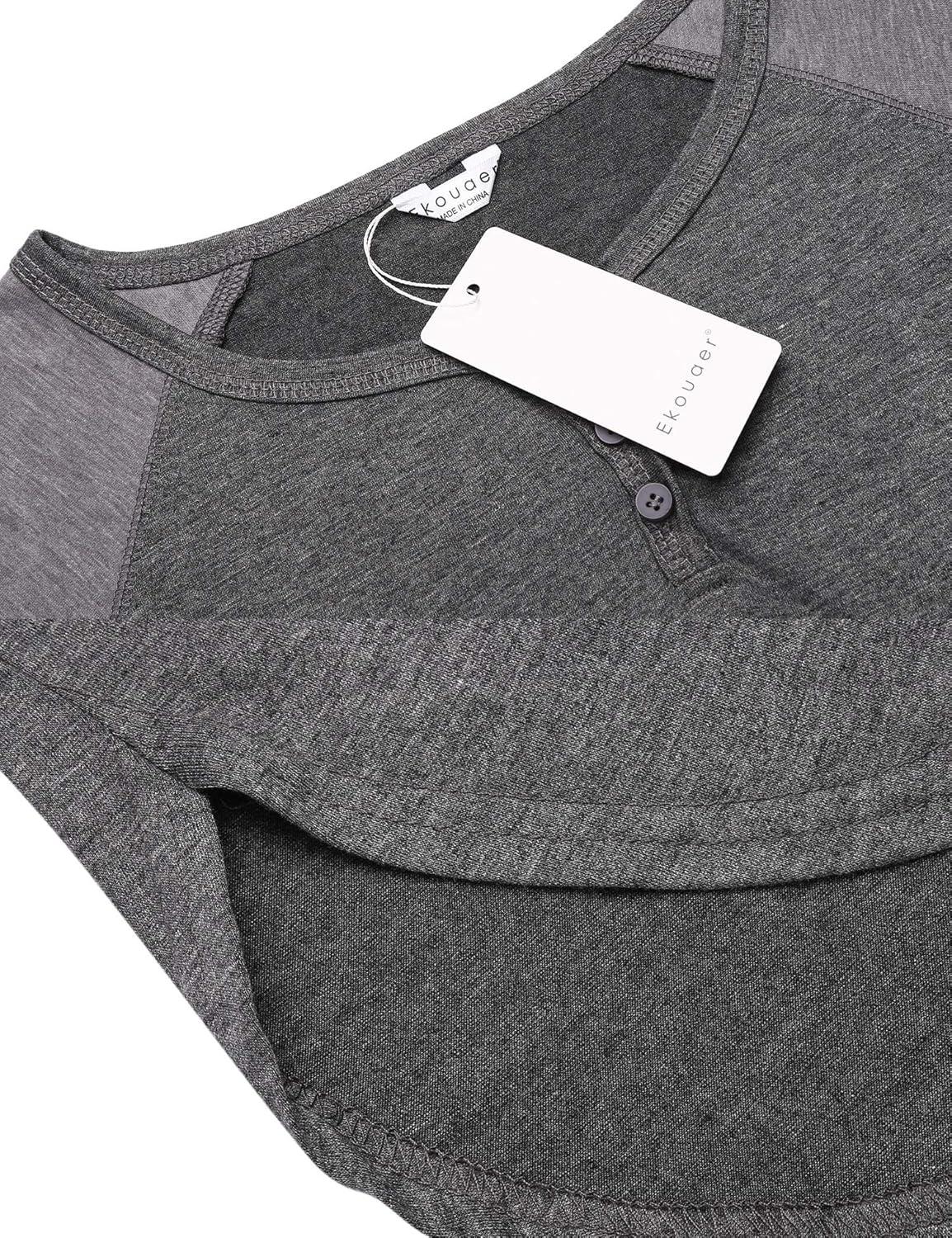 imageEkouaer Sleepwear Mens Nightshirt Short Sleeve Pajamas Comfy Big amp Tall Henley Sleep Shirt MXXXLDark Grey With Light Grey