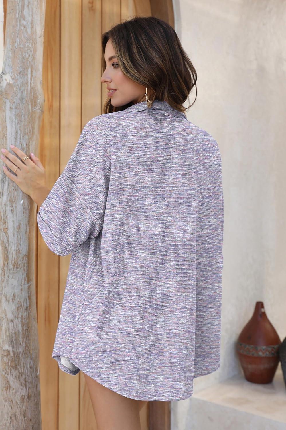 imageEkouaer Waffle Knit Lounge Sets for Women Short Sleeve Pajamas Button Down Pjs Oversized Loungewear Shorts SetPurple Dye