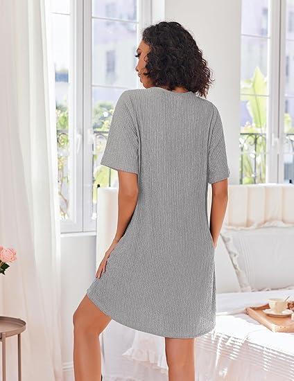 imageEkouaer Women Zipper Robes Knit Short Bathrobe Lightweight House Coat with Pockets Soft NightgownGrey