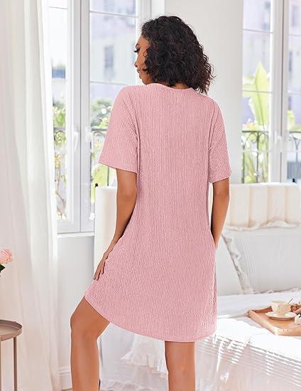 imageEkouaer Women Zipper Robes Knit Short Bathrobe Lightweight House Coat with Pockets Soft NightgownPink