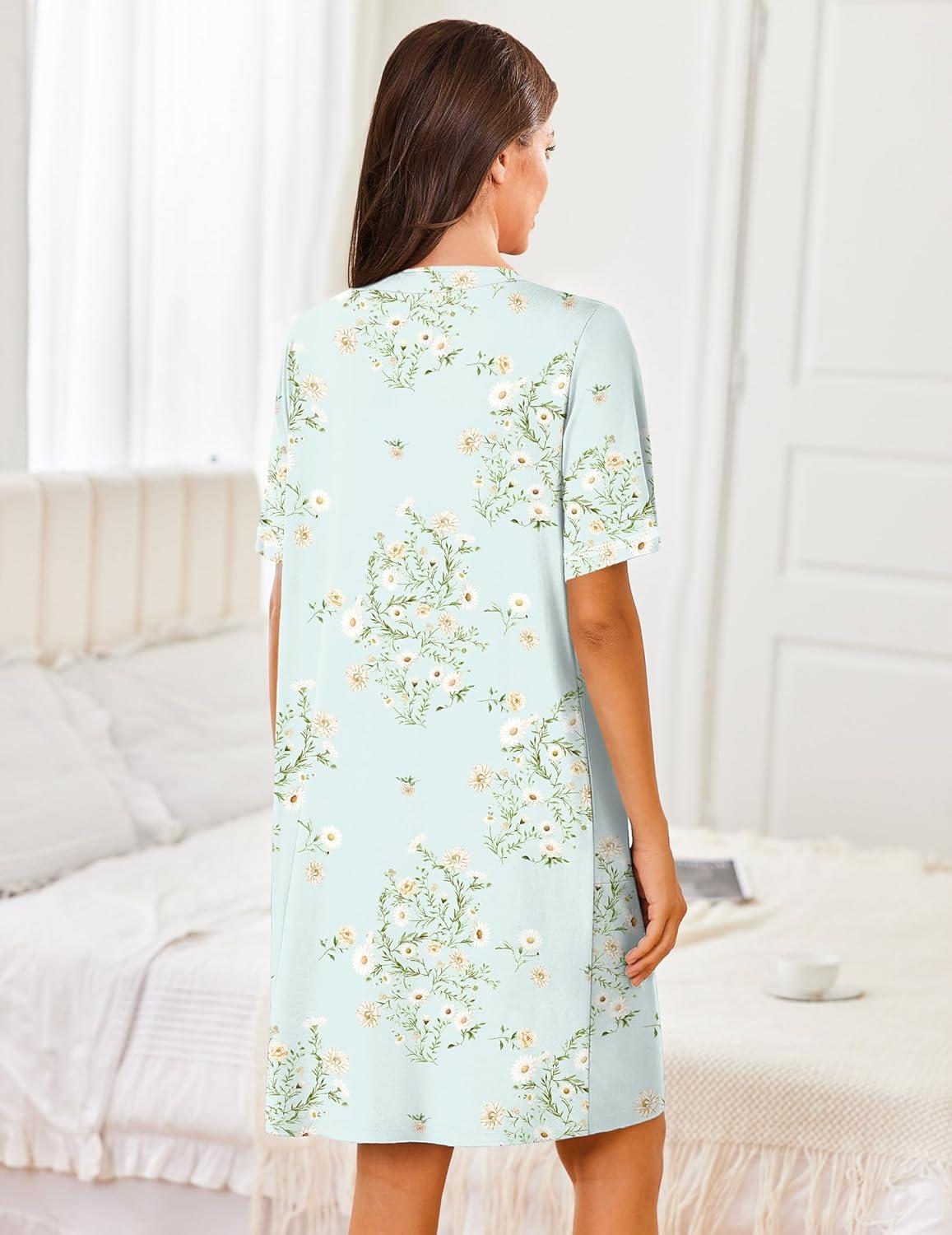 imageEkouaer Women Zipper Robes Short Sleeves Housecoat Lightweight Bathrobes Zip Up Robe Casual Nightgown with Pockets S2XLLight Green Floral