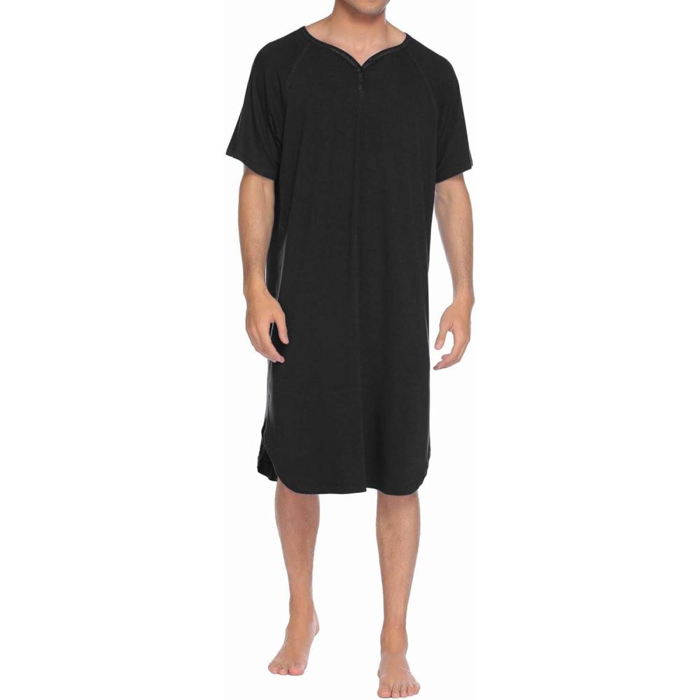imageEkouaer Sleepwear Mens Nightshirt Short Sleeve Pajamas Comfy Big amp Tall Henley Sleep Shirt MXXXLBlack
