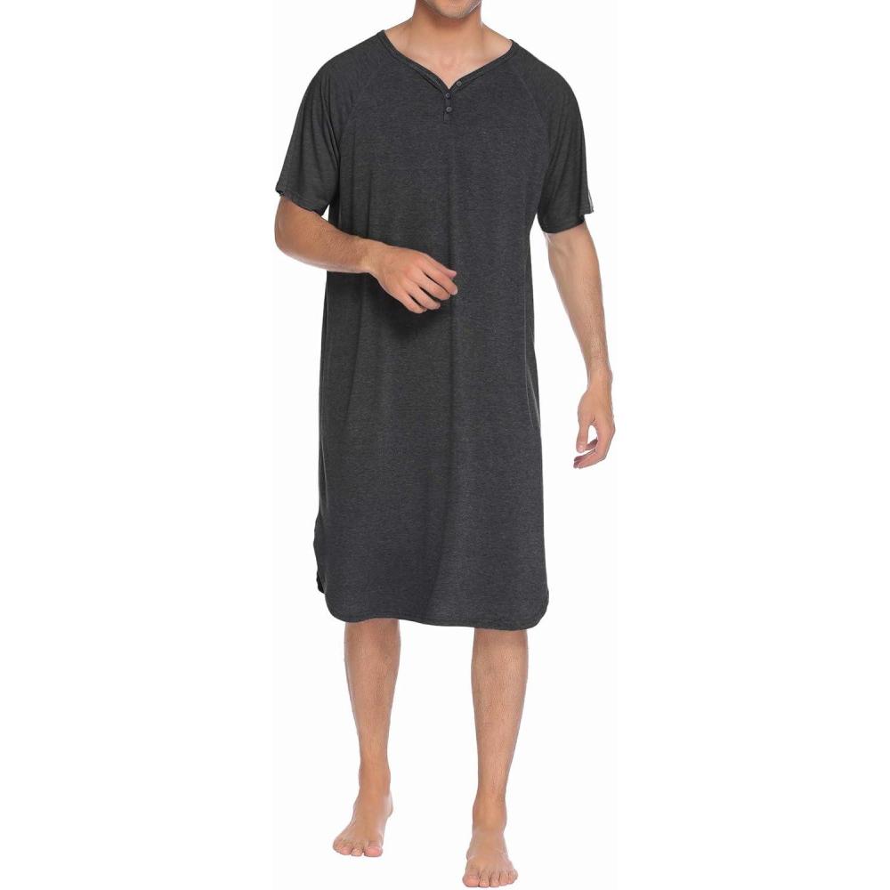 imageEkouaer Sleepwear Mens Nightshirt Short Sleeve Pajamas Comfy Big amp Tall Henley Sleep Shirt MXXXLDark Grey