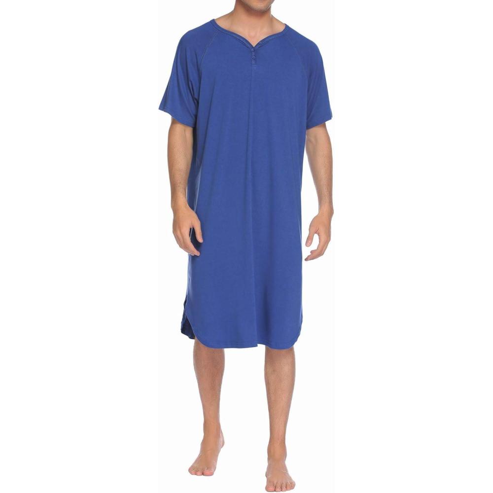 imageEkouaer Sleepwear Mens Nightshirt Short Sleeve Pajamas Comfy Big amp Tall Henley Sleep Shirt MXXXLNavy Blue