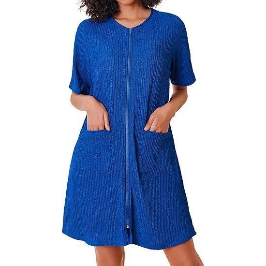 imageEkouaer Women Zipper Robes Knit Short Bathrobe Lightweight House Coat with Pockets Soft NightgownBlue Purple