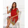 Ekouaer House Dresses for Women with Pockets Button Down Nightgowns Plus Size Moo Moos Mumu Dresses Floral Print S-3XL(Ethnic Red)