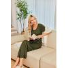 Ekouaer Long Nightgowns for Women Plus Size House Dress Short Sleeve Night Gown Pleated Full Length Loungwear S-4XL(Army Green)