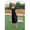 Ekouaer Long Nightgowns for Women Plus Size House Dress Short Sleeve Night Gown Pleated Full Length Loungwear S-4XL(Black)