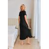 Ekouaer Long Nightgowns for Women Plus Size House Dress Short Sleeve Night Gown Pleated Full Length Loungwear S-4XL(Black)