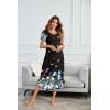 Ekouaer Long Nightgowns for Women Plus Size House Dress Short Sleeve Night Gown Pleated Full Length Loungwear S-4XL(Black Butterfly)