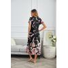 Ekouaer Long Nightgowns for Women Plus Size House Dress Short Sleeve Night Gown Pleated Full Length Loungwear S-4XL(Black Flower)