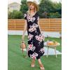 Ekouaer Long Nightgowns for Women Plus Size House Dress Short Sleeve Night Gown Pleated Full Length Loungwear S-4XL(Black Pink Flowers)
