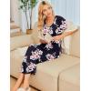 Ekouaer Long Nightgowns for Women Plus Size House Dress Short Sleeve Night Gown Pleated Full Length Loungwear S-4XL(Black Pink Flowers)