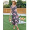 Ekouaer Long Nightgowns for Women Plus Size House Dress Short Sleeve Night Gown Pleated Full Length Loungwear S-4XL(Grey Flowers)