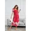 Ekouaer Long Nightgowns for Women Plus Size House Dress Short Sleeve Night Gown Pleated Full Length Loungwear S-4XL(Red Flower Branch)