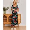 Ekouaer Long Nightgowns for Women Plus Size House Dress Short Sleeve Night Gown Pleated Full Length Loungwear S-4XL(Red Flowers)