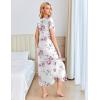 Ekouaer Long Nightgowns for Women Plus Size House Dress Short Sleeve Night Gown Pleated Full Length Loungwear S-4XL(White Pink Flower)